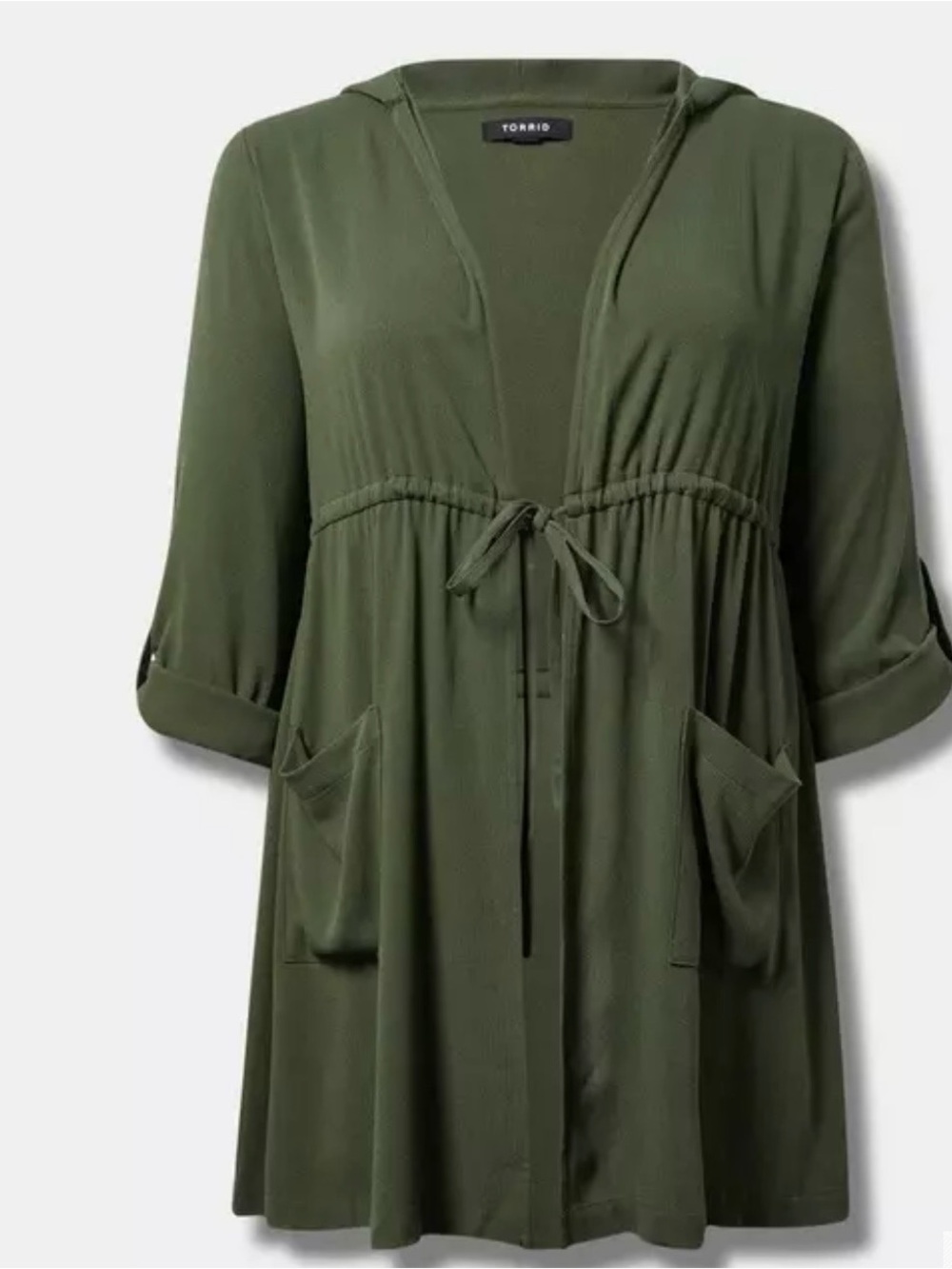 Torrid Washable Gauze Hooded Kimono Deep Green Size 00 (M/10) Pockets Drawstring